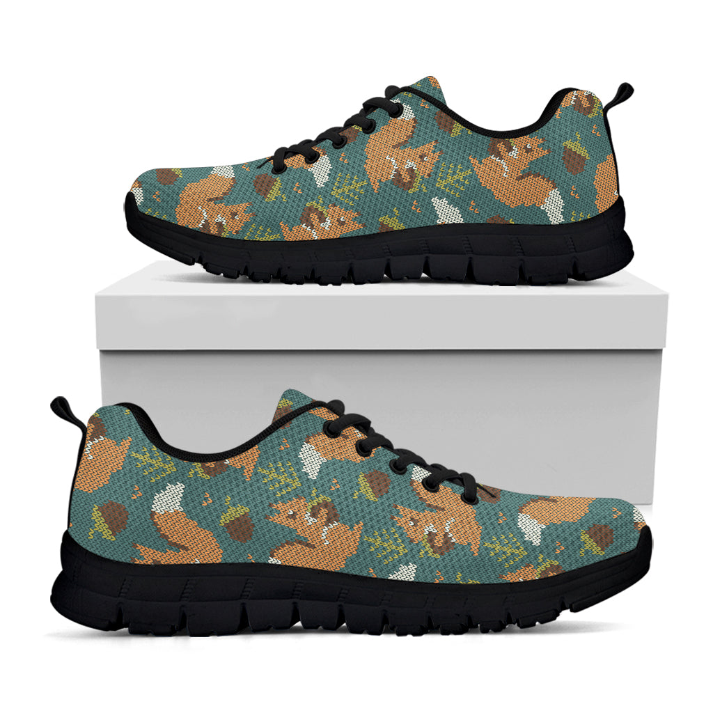 Squirrel Knitted Pattern Print Black Sneakers