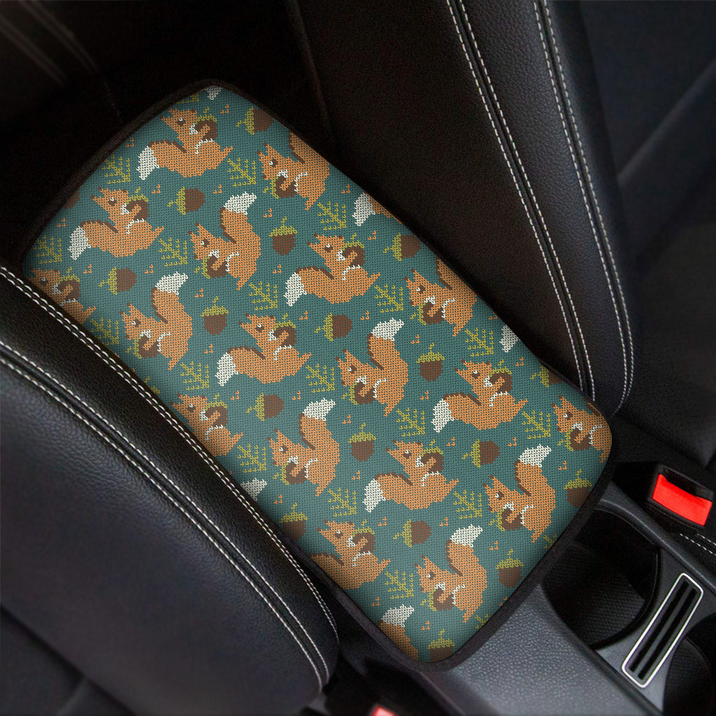 Squirrel Knitted Pattern Print Car Center Console Cover