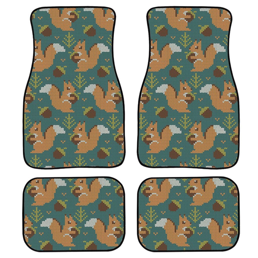Squirrel Knitted Pattern Print Front and Back Car Floor Mats