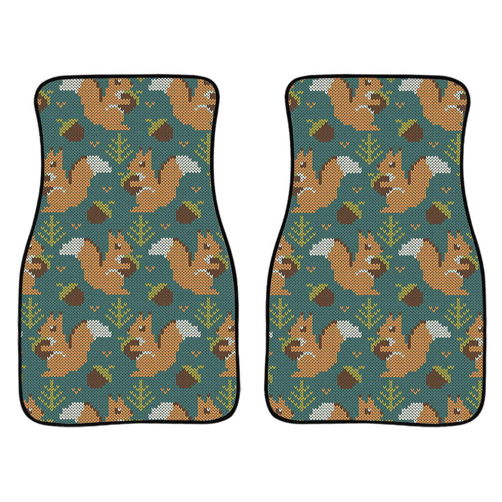 Squirrel Knitted Pattern Print Front Car Floor Mats