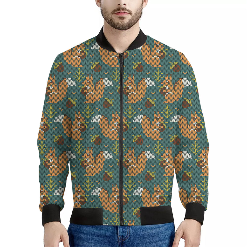 Squirrel Knitted Pattern Print Men's Bomber Jacket
