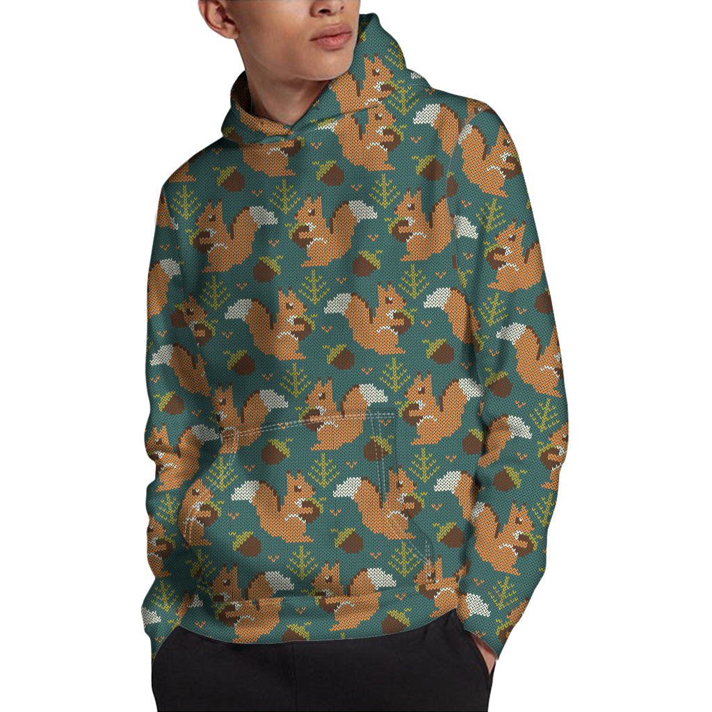 Squirrel Knitted Pattern Print Pullover Hoodie