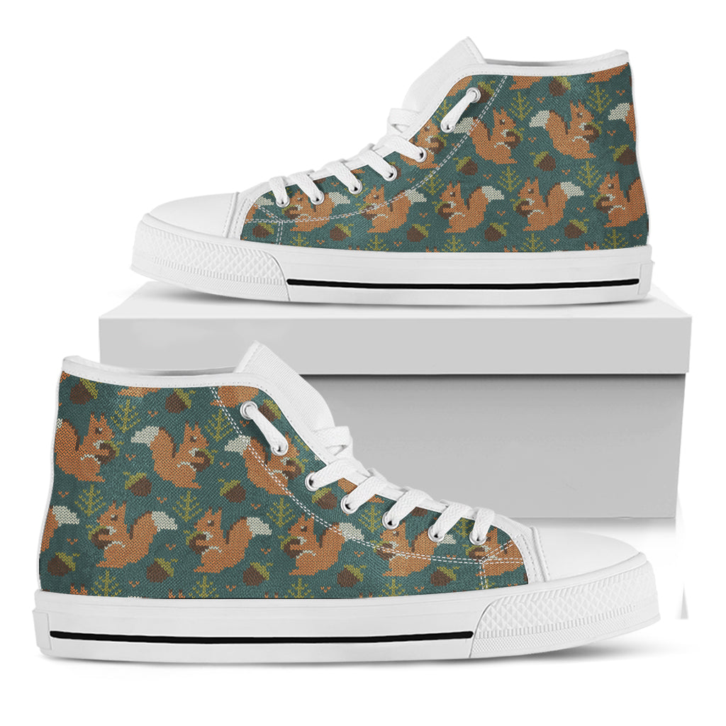 Squirrel Knitted Pattern Print White High Top Shoes