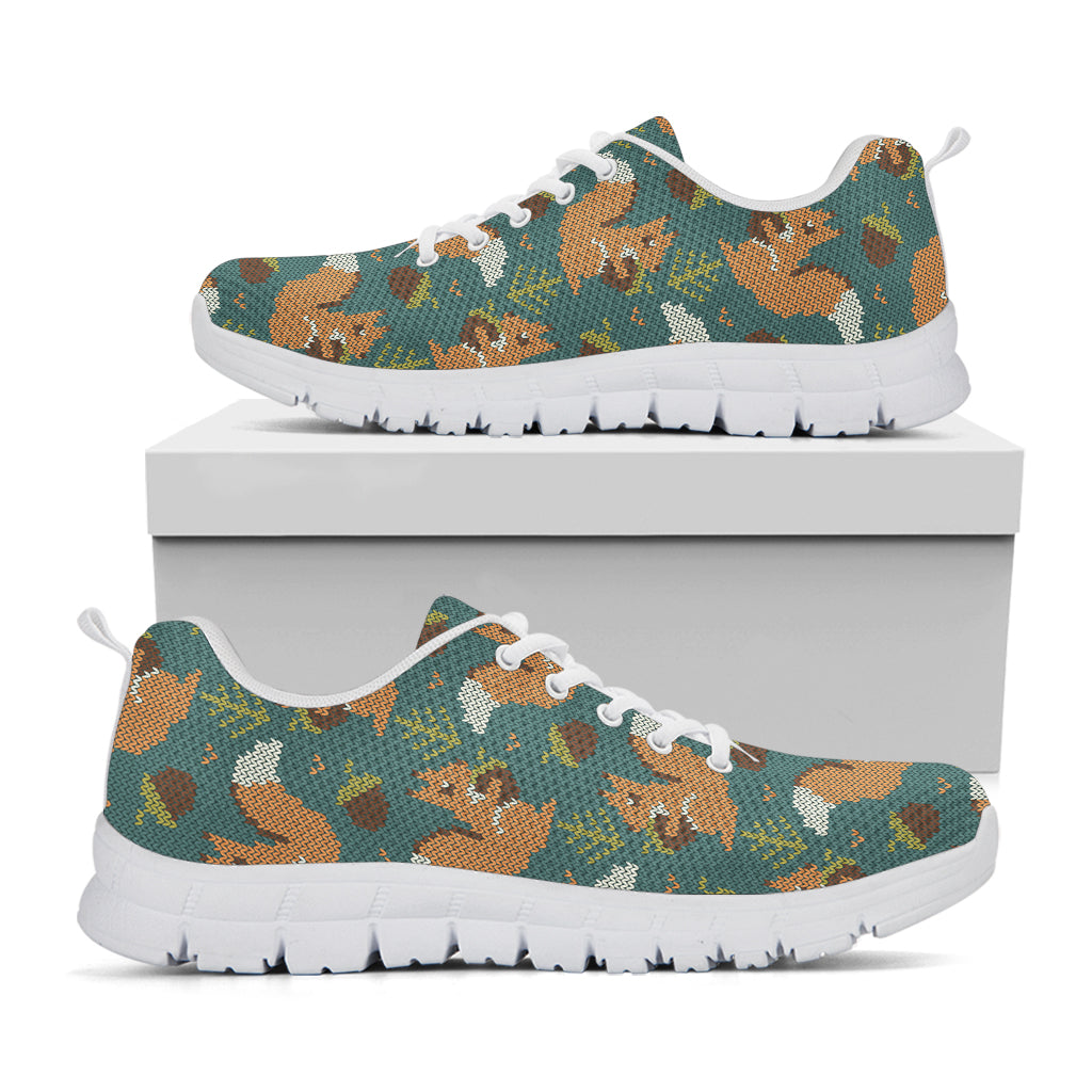 Squirrel Knitted Pattern Print White Sneakers