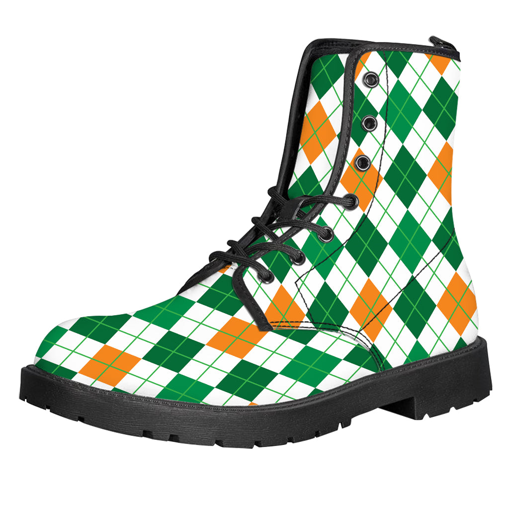 St Patrick's Day Argyle Pattern Print Leather Boots