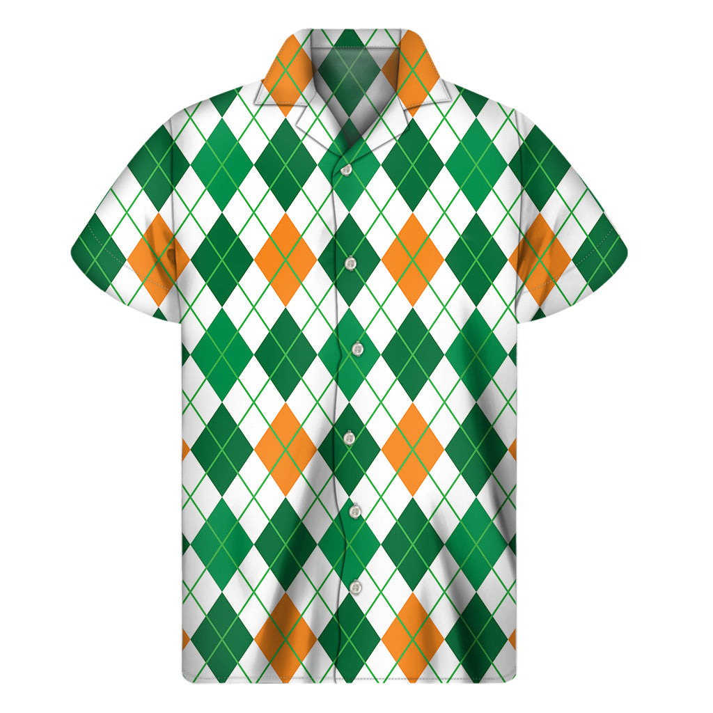 St Patrick's Day Argyle Pattern Print Men's Short Sleeve Shirt