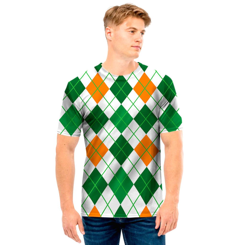 St Patrick's Day Argyle Pattern Print Men's T-Shirt