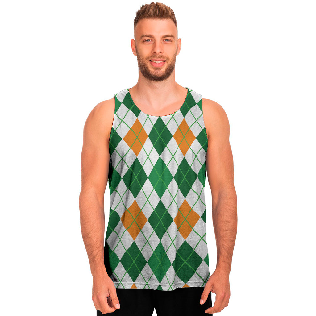 St Patrick's Day Argyle Pattern Print Men's Tank Top