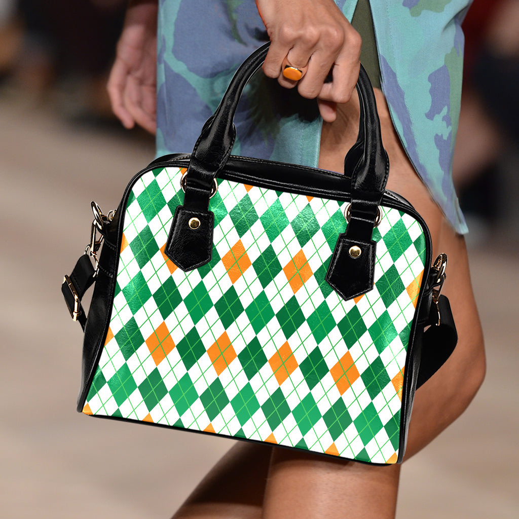 St Patrick's Day Argyle Pattern Print Shoulder Handbag