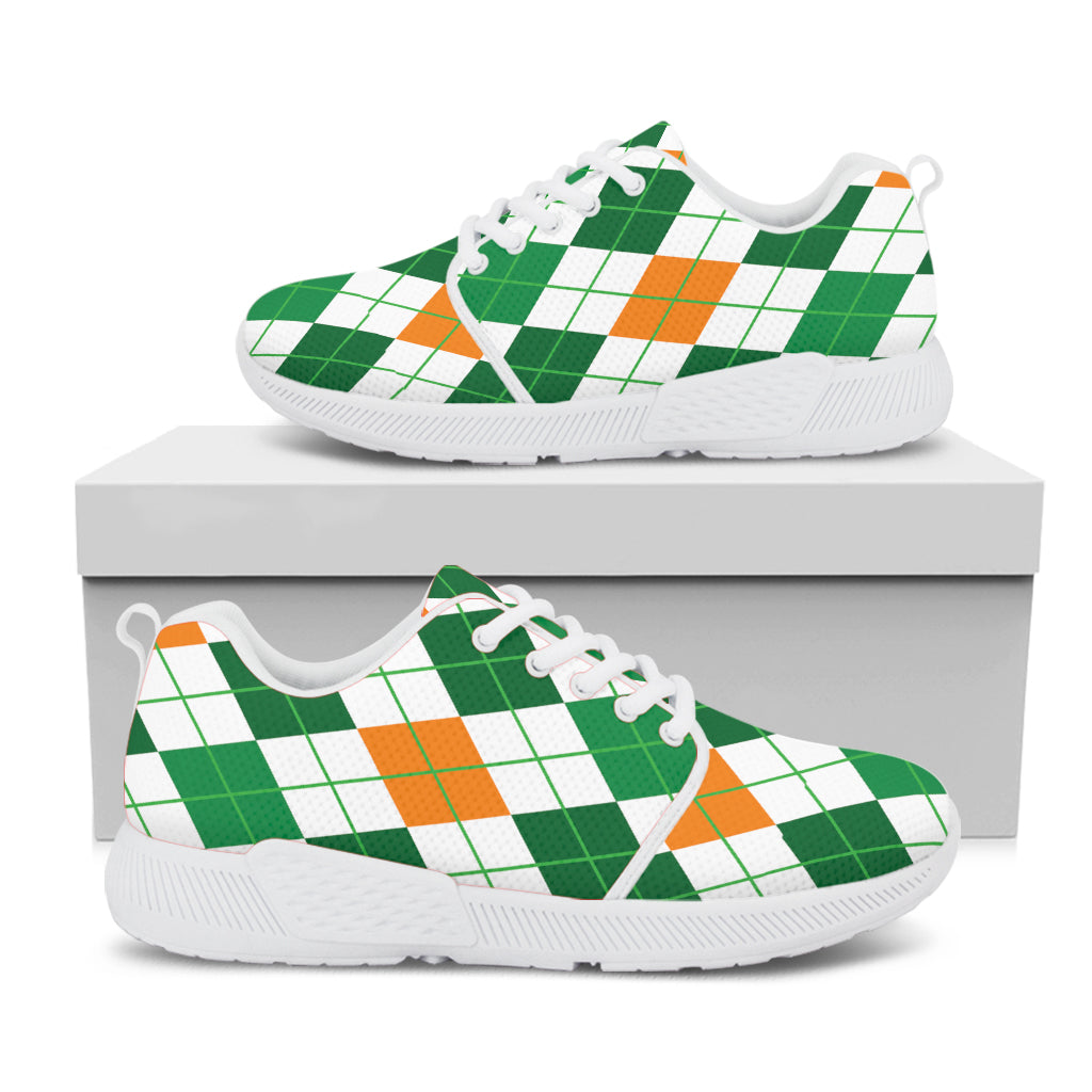 St Patrick's Day Argyle Pattern Print White Athletic Shoes