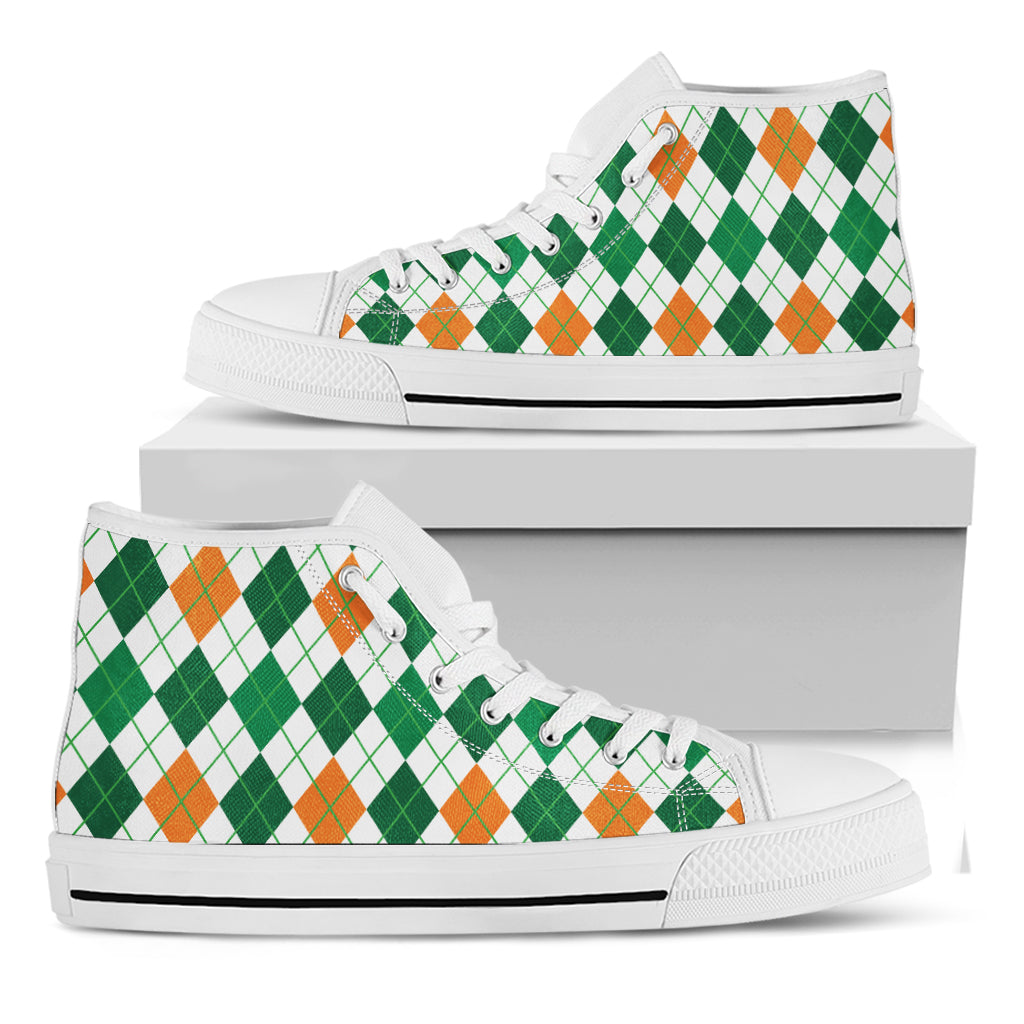 St Patrick's Day Argyle Pattern Print White High Top Shoes