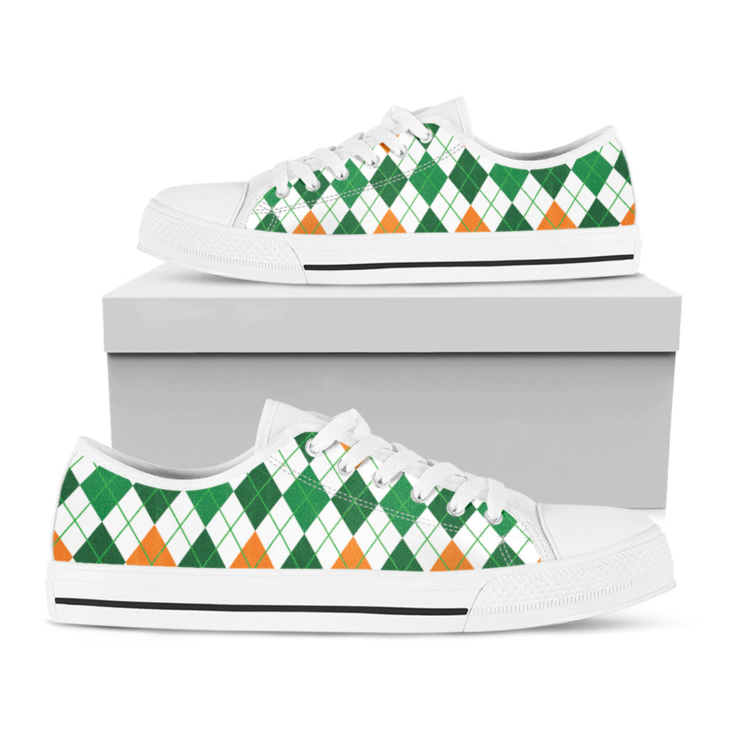 St Patrick's Day Argyle Pattern Print White Low Top Shoes