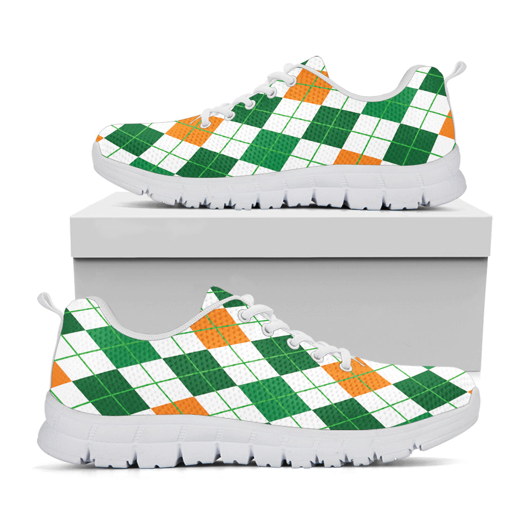 St Patrick's Day Argyle Pattern Print White Sneakers