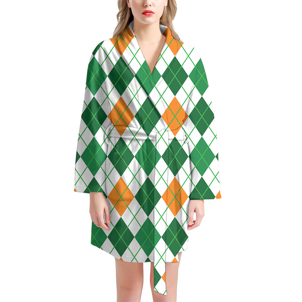 St Patrick's Day Argyle Pattern Print Women's Bathrobe