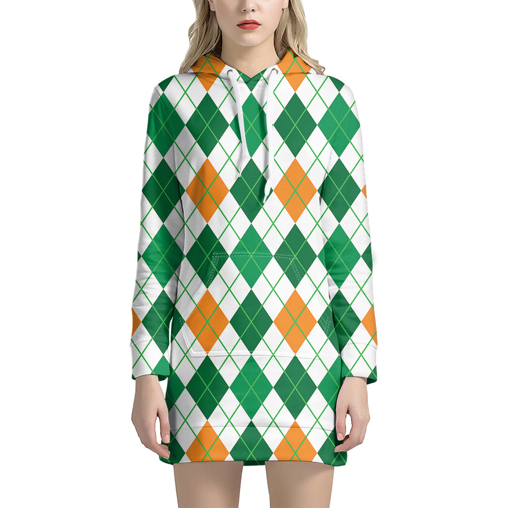 St Patrick's Day Argyle Pattern Print Women's Pullover Hoodie Dress