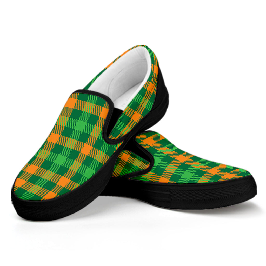 St. Patrick's Day Buffalo Check Print Black Slip On Shoes