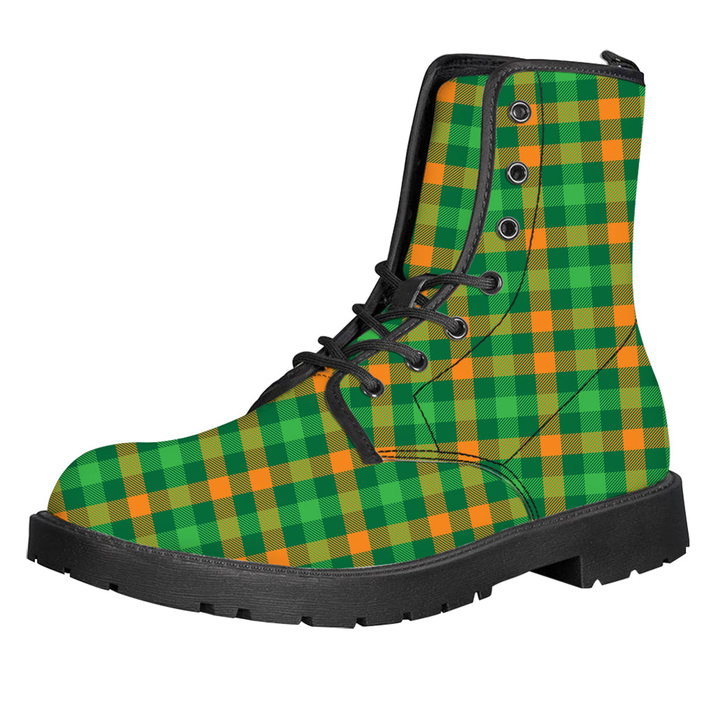 St. Patrick's Day Buffalo Check Print Leather Boots