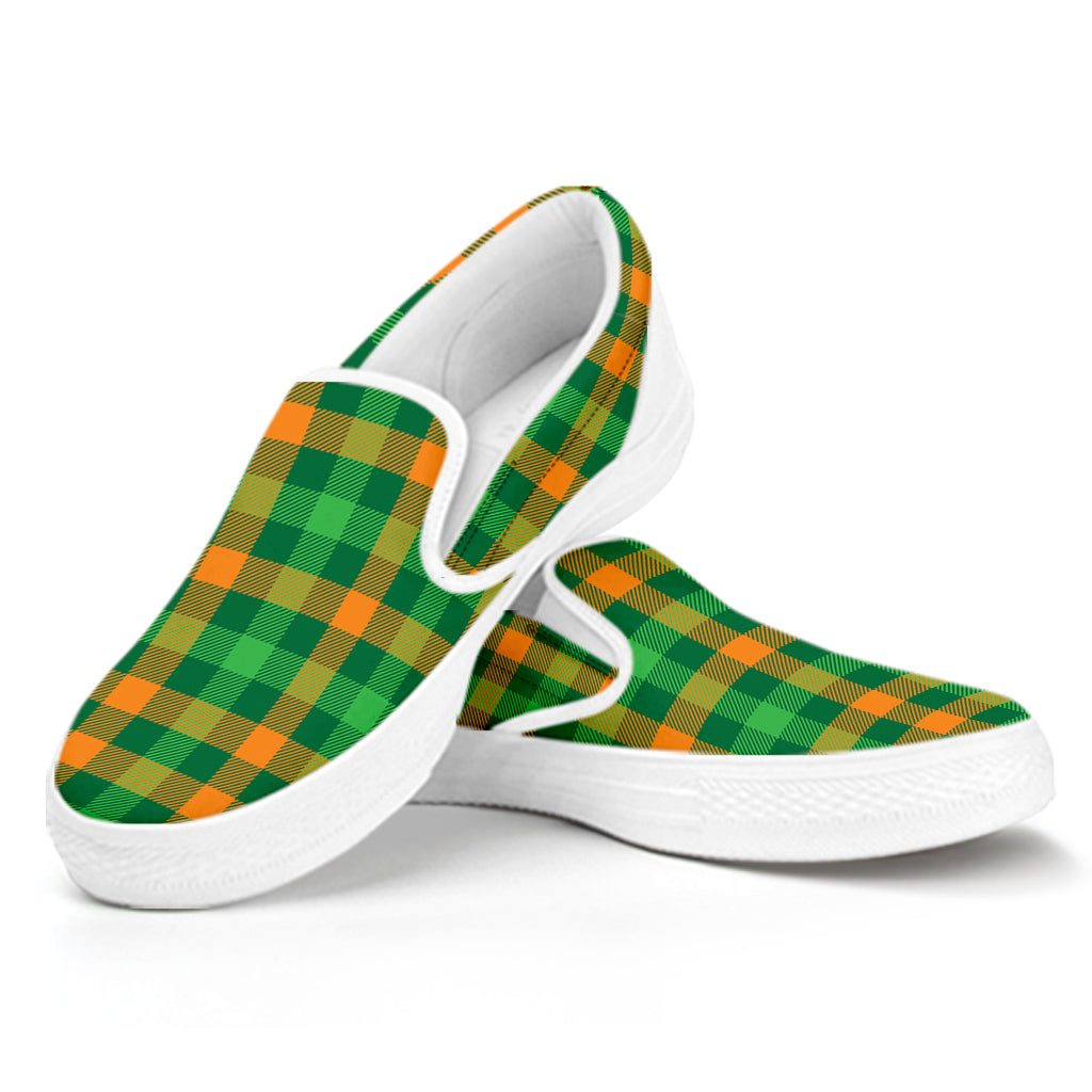 St. Patrick's Day Buffalo Check Print White Slip On Shoes