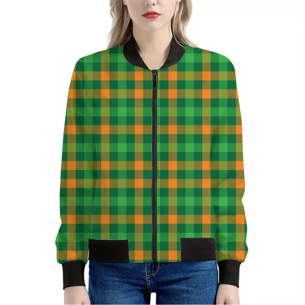 St. Patrick's Day Buffalo Check Print Women's Bomber Jacket