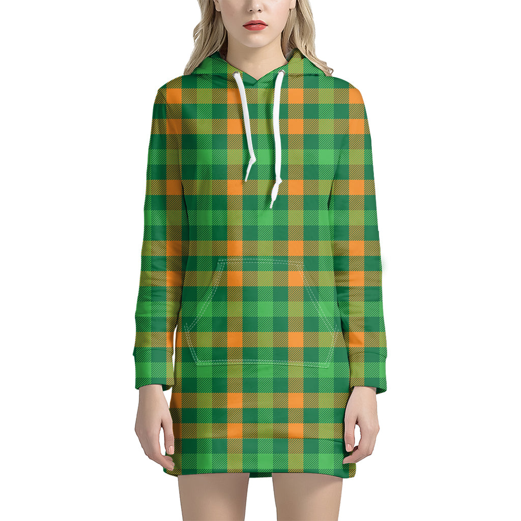 St. Patrick's Day Buffalo Check Print Women's Pullover Hoodie Dress