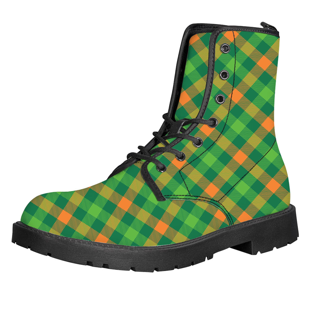 St. Patrick's Day Buffalo Pattern Print Leather Boots