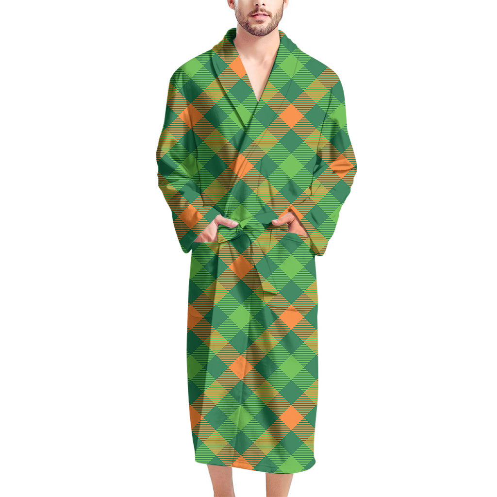 St. Patrick's Day Buffalo Pattern Print Men's Bathrobe