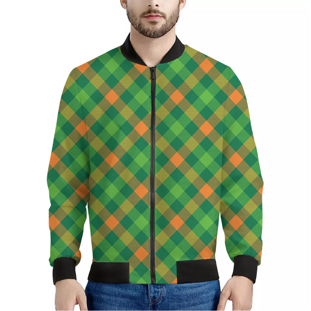 St. Patrick's Day Buffalo Pattern Print Men's Bomber Jacket