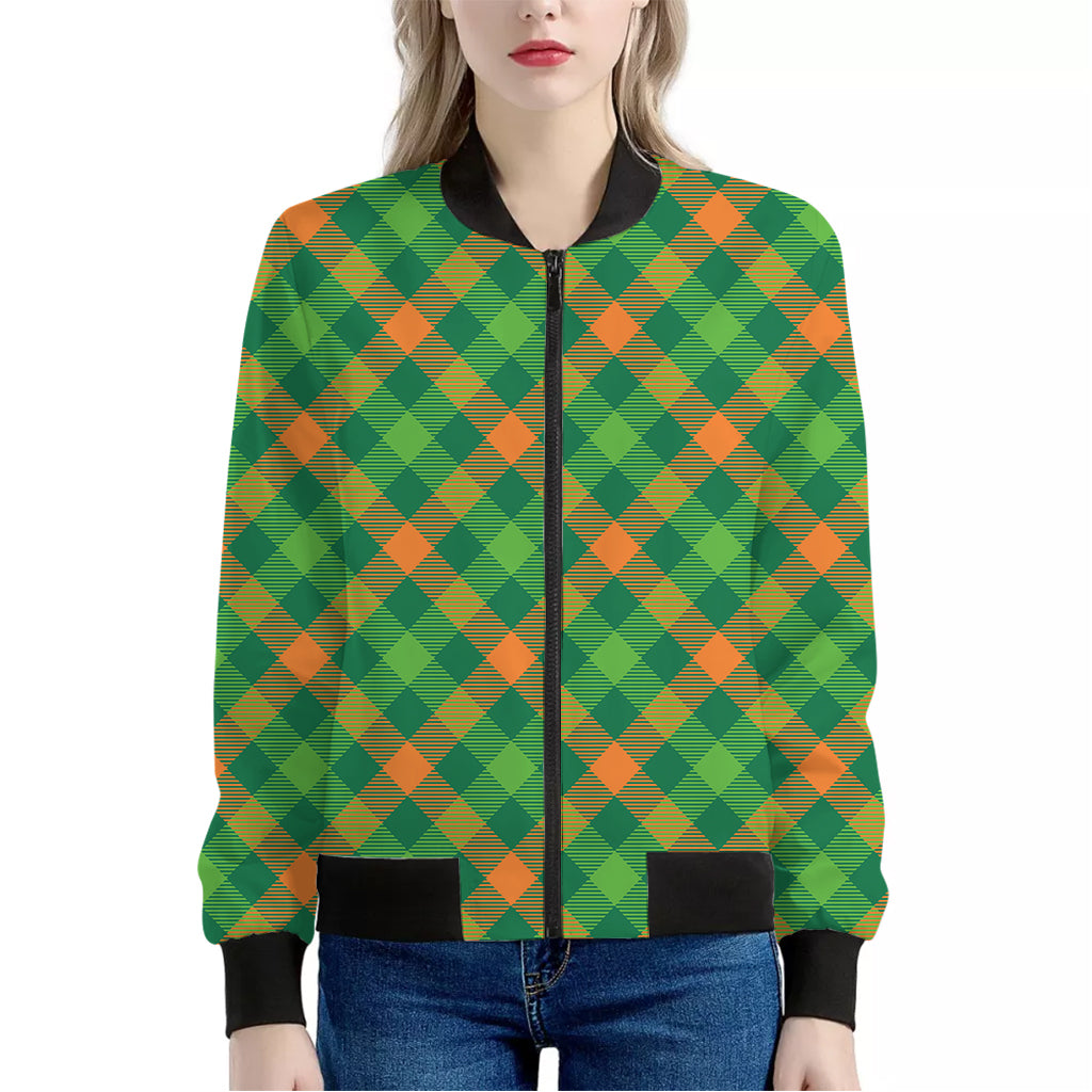 St. Patrick's Day Buffalo Pattern Print Women's Bomber Jacket