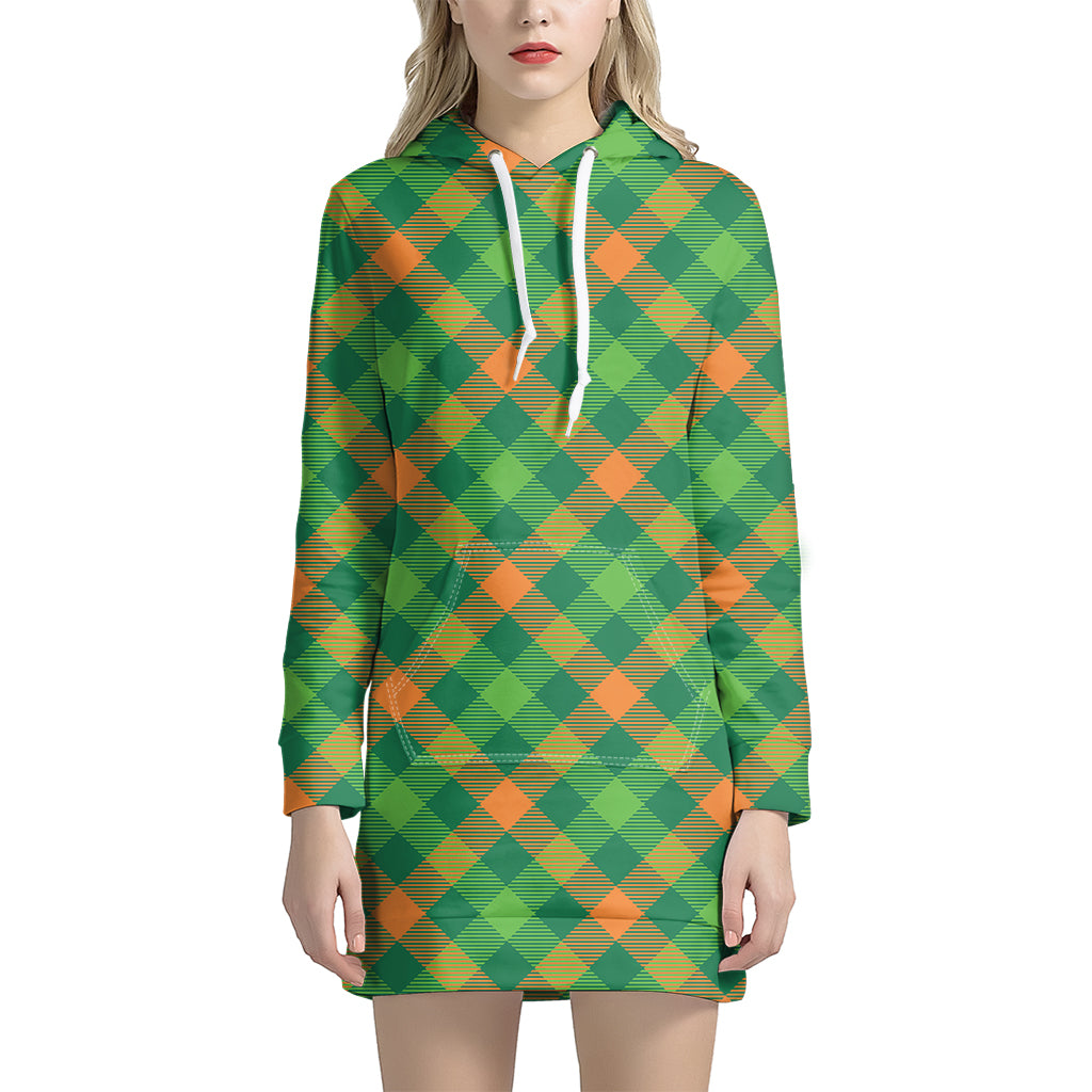 St. Patrick's Day Buffalo Pattern Print Women's Pullover Hoodie Dress