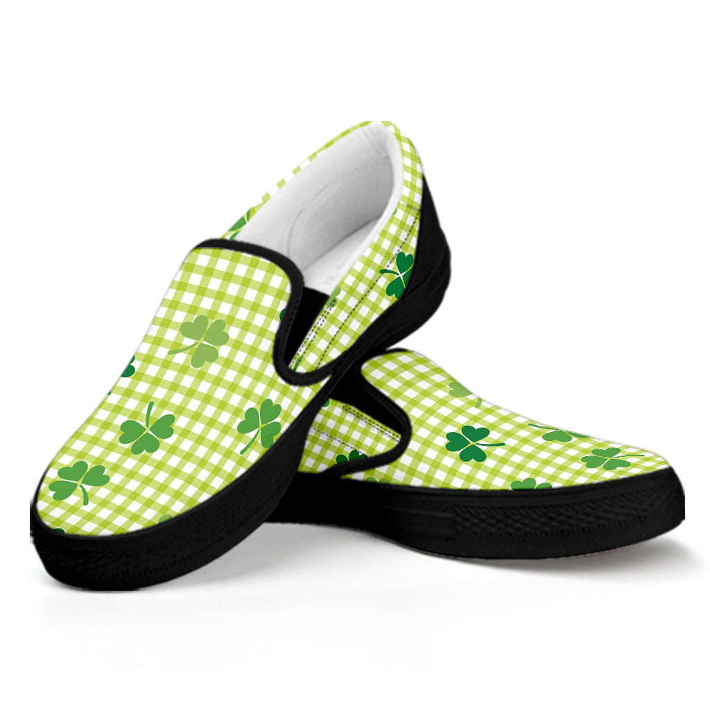 St. Patrick's Day Buffalo Plaid Print Black Slip On Shoes