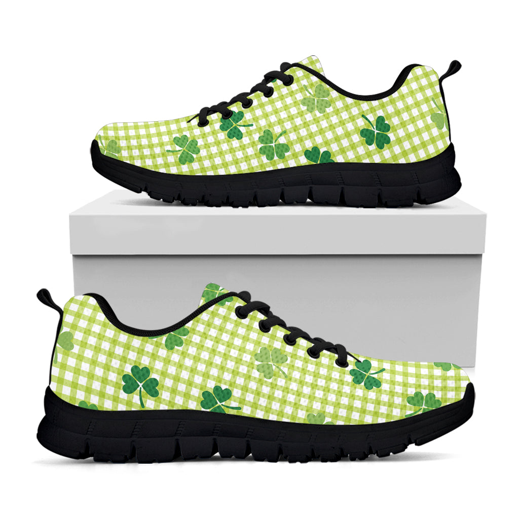 St. Patrick's Day Buffalo Plaid Print Black Sneakers