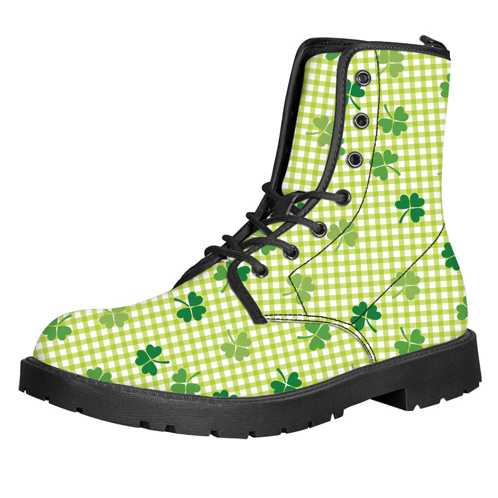 St. Patrick's Day Buffalo Plaid Print Leather Boots