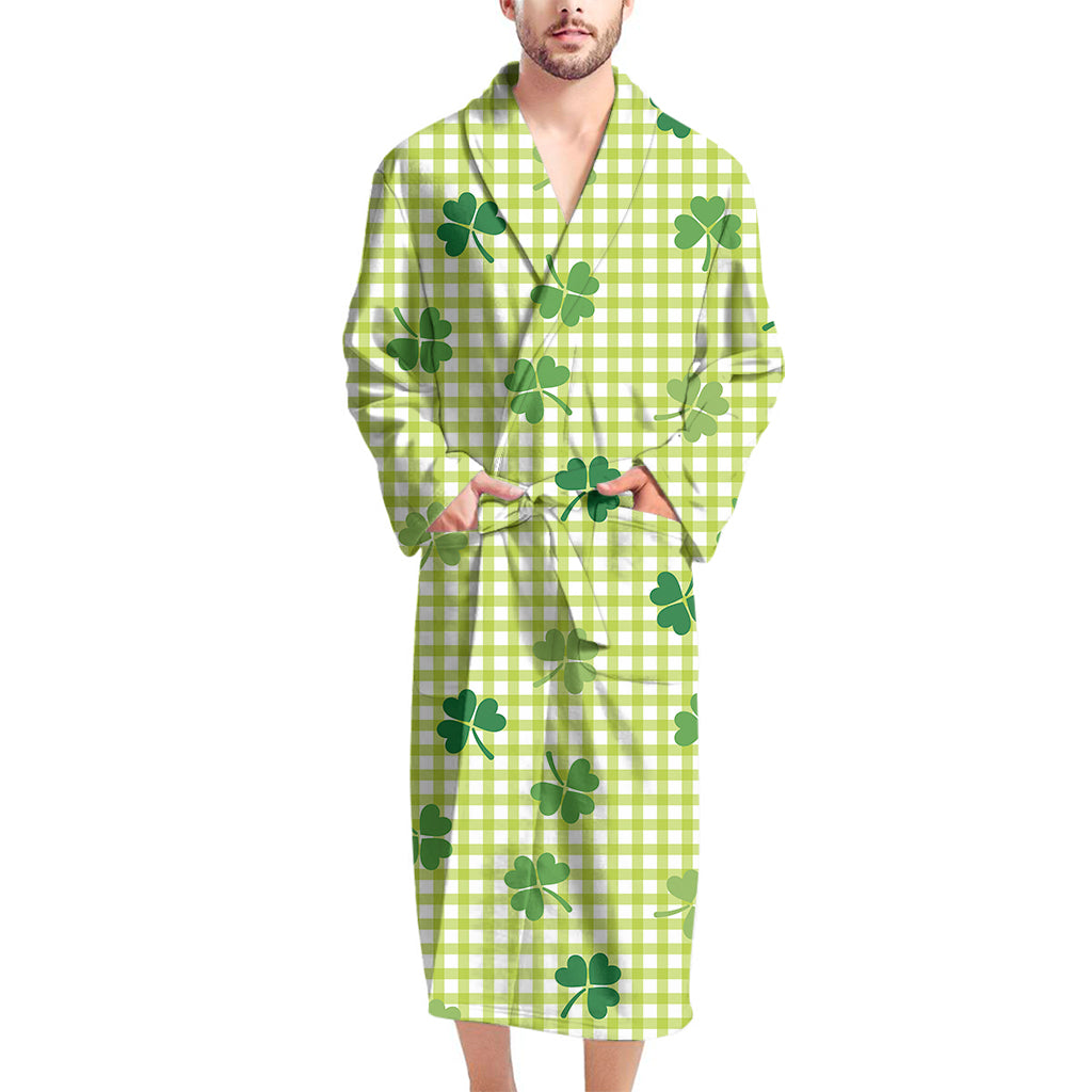 St. Patrick's Day Buffalo Plaid Print Men's Bathrobe