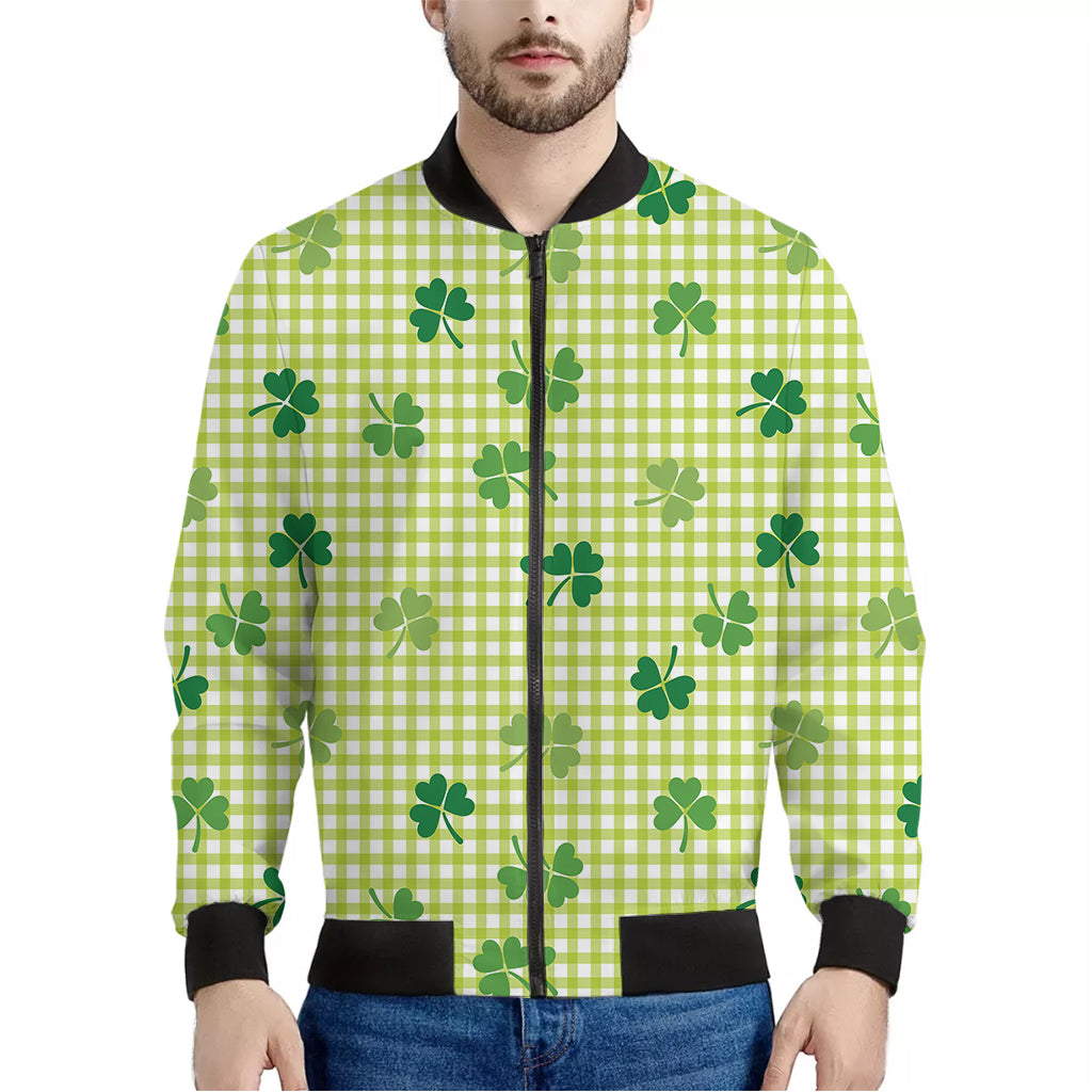 St. Patrick's Day Buffalo Plaid Print Men's Bomber Jacket