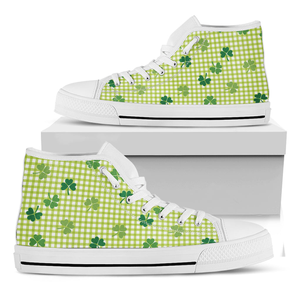 St. Patrick's Day Buffalo Plaid Print White High Top Shoes