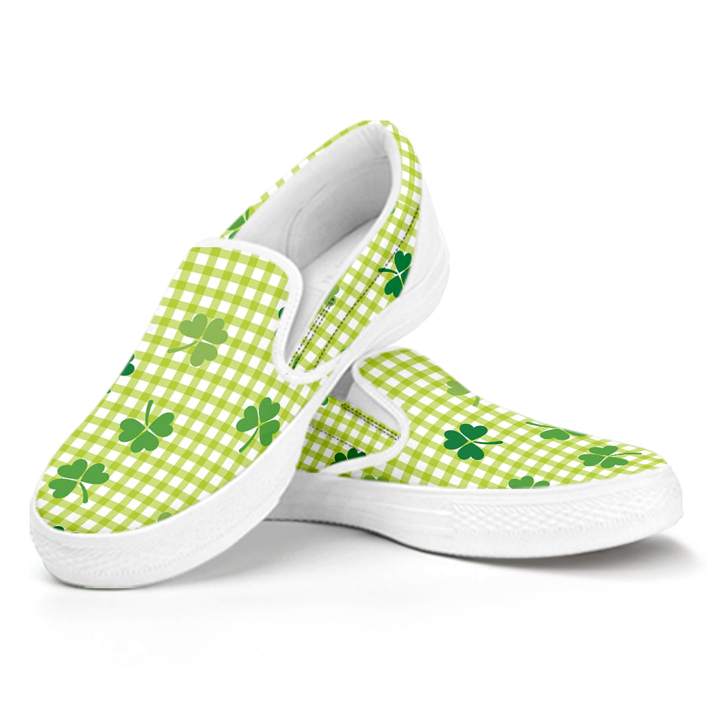 St. Patrick's Day Buffalo Plaid Print White Slip On Shoes