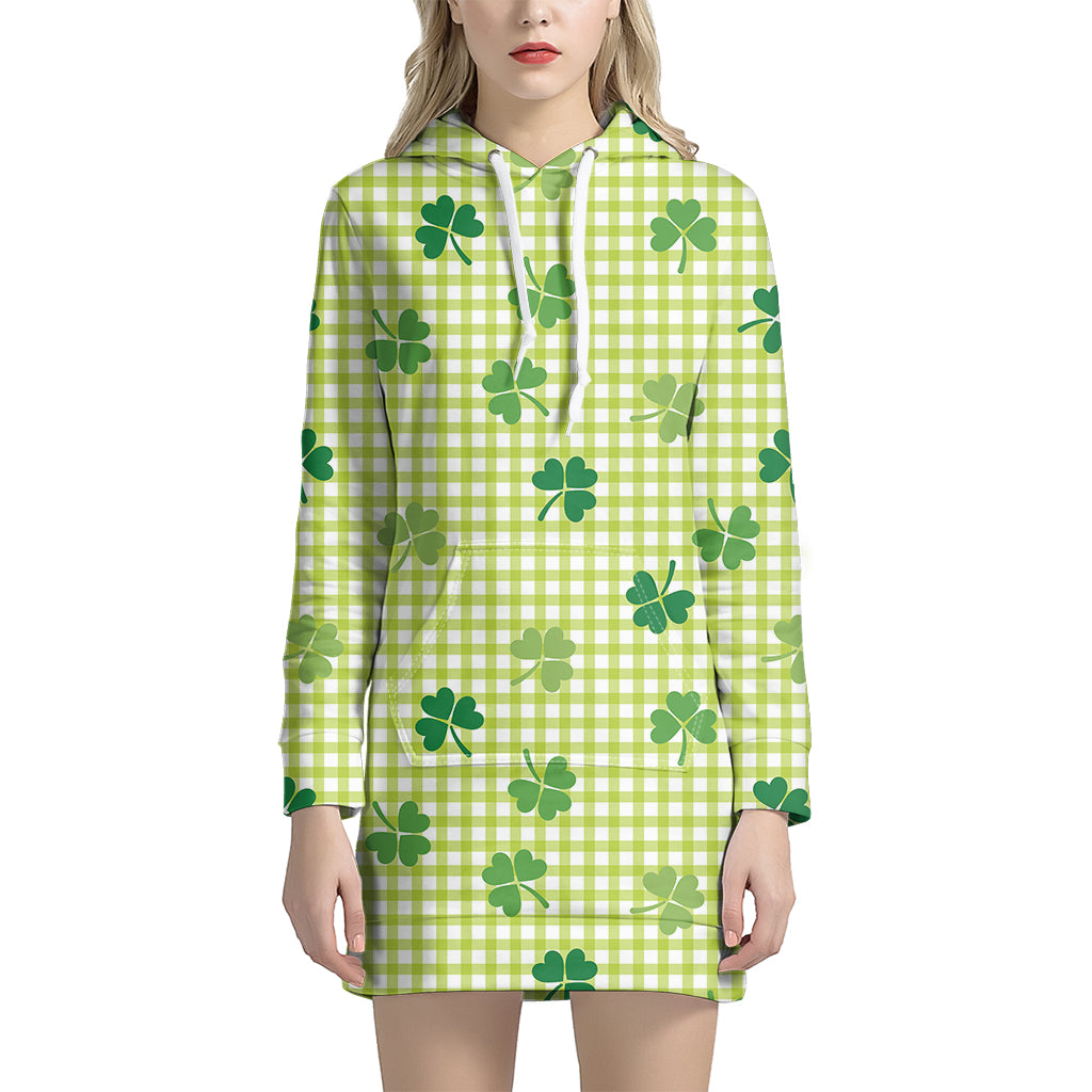 St. Patrick's Day Buffalo Plaid Print Women's Pullover Hoodie Dress