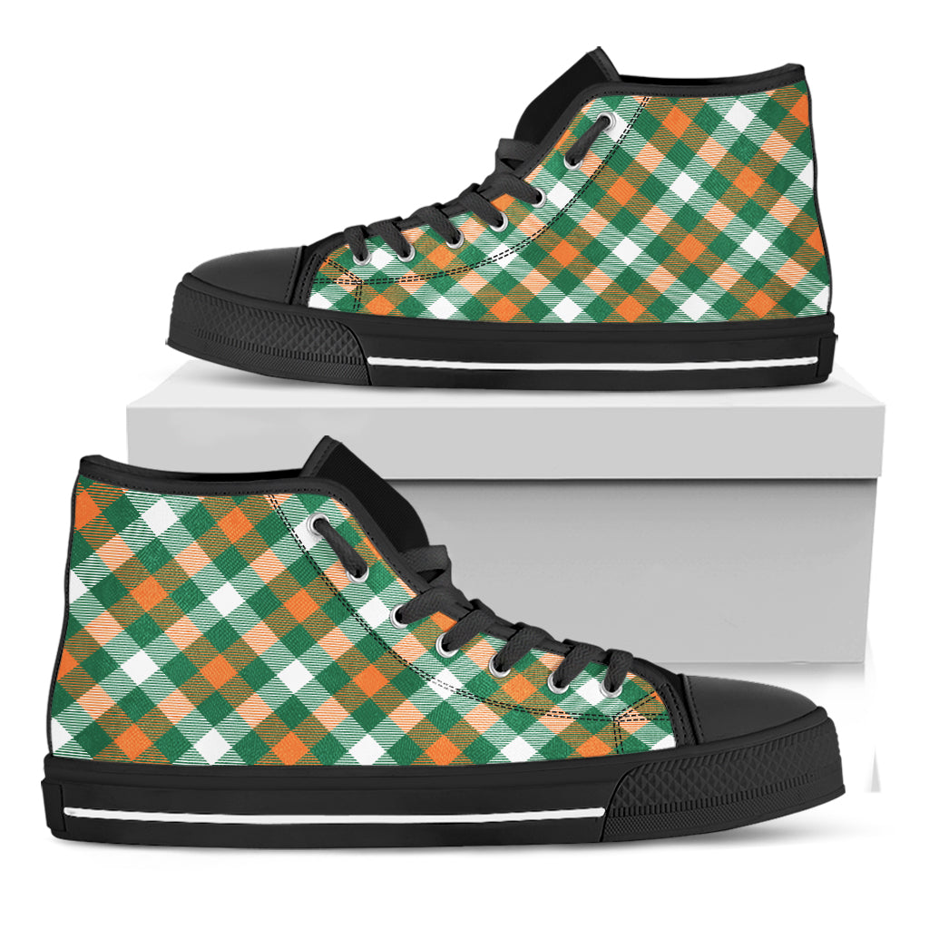 St. Patrick's Day Plaid Pattern Print Black High Top Shoes