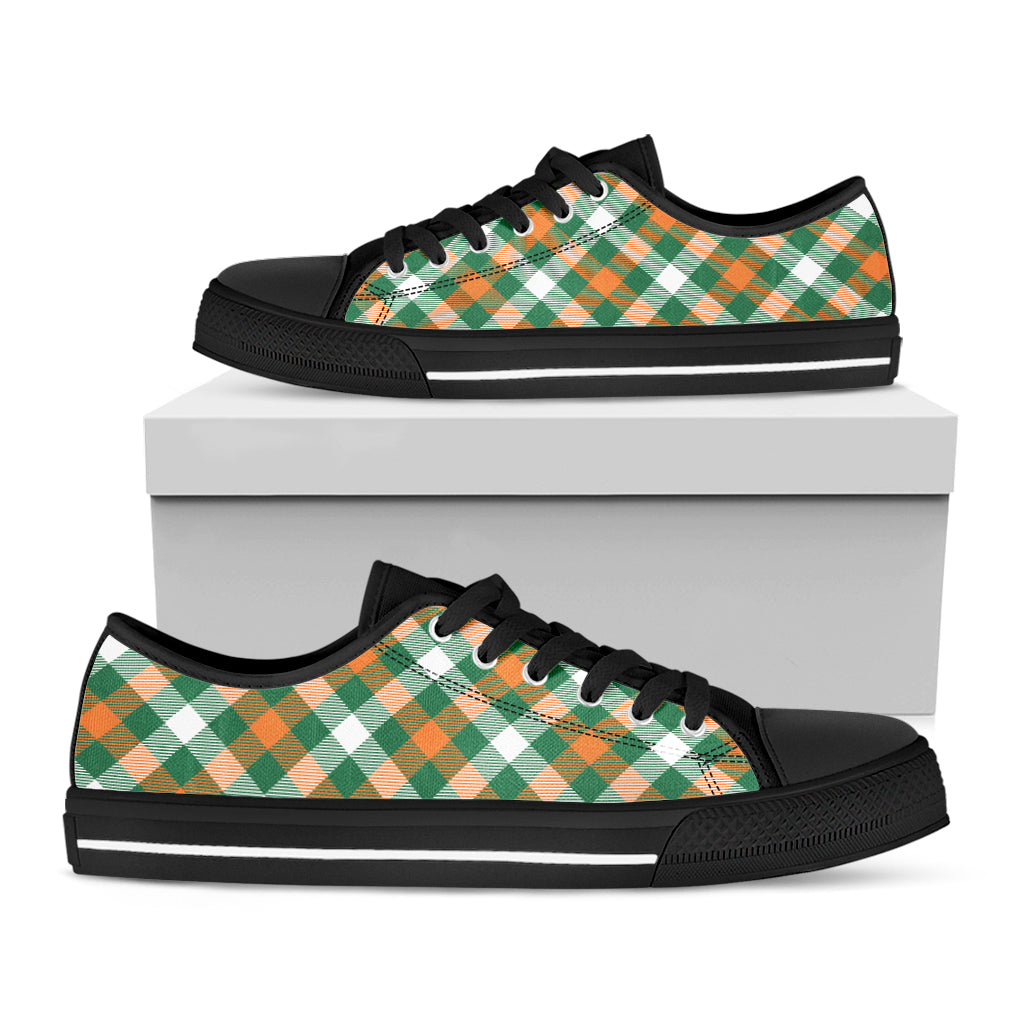 St. Patrick's Day Plaid Pattern Print Black Low Top Shoes