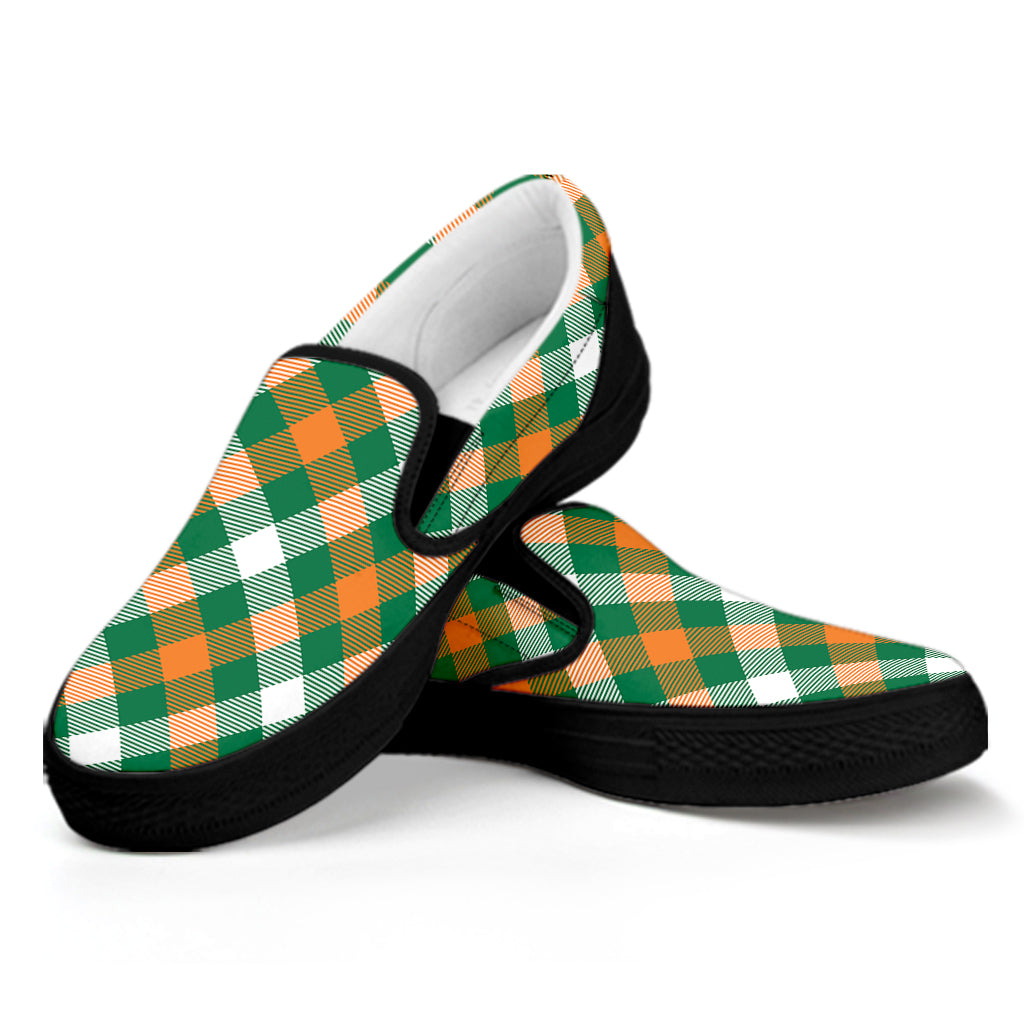 St. Patrick's Day Plaid Pattern Print Black Slip On Shoes