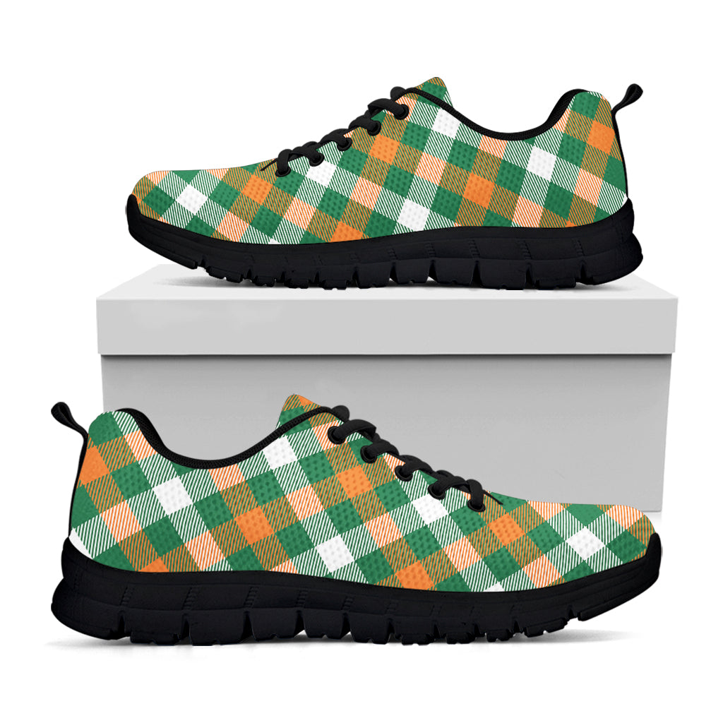 St. Patrick's Day Plaid Pattern Print Black Sneakers