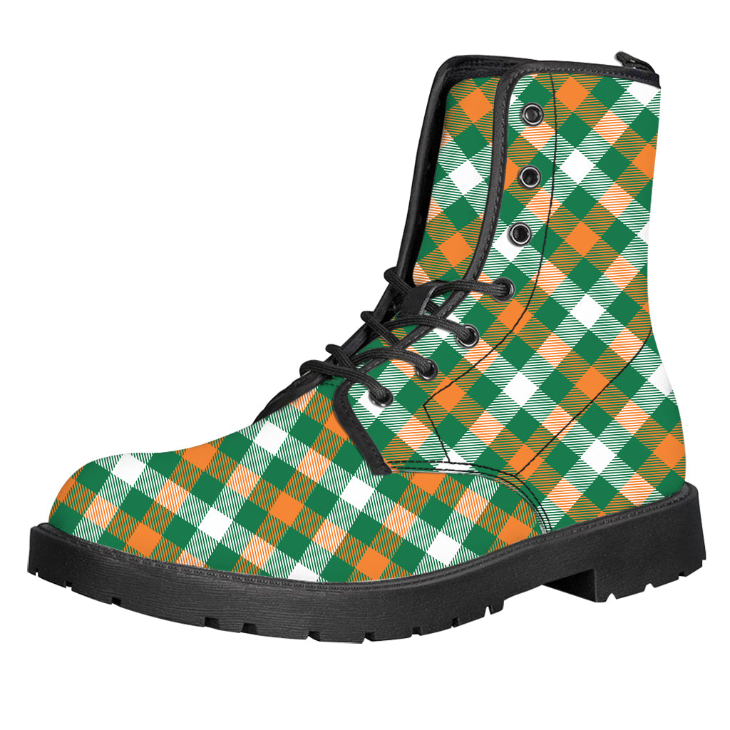 St. Patrick's Day Plaid Pattern Print Leather Boots