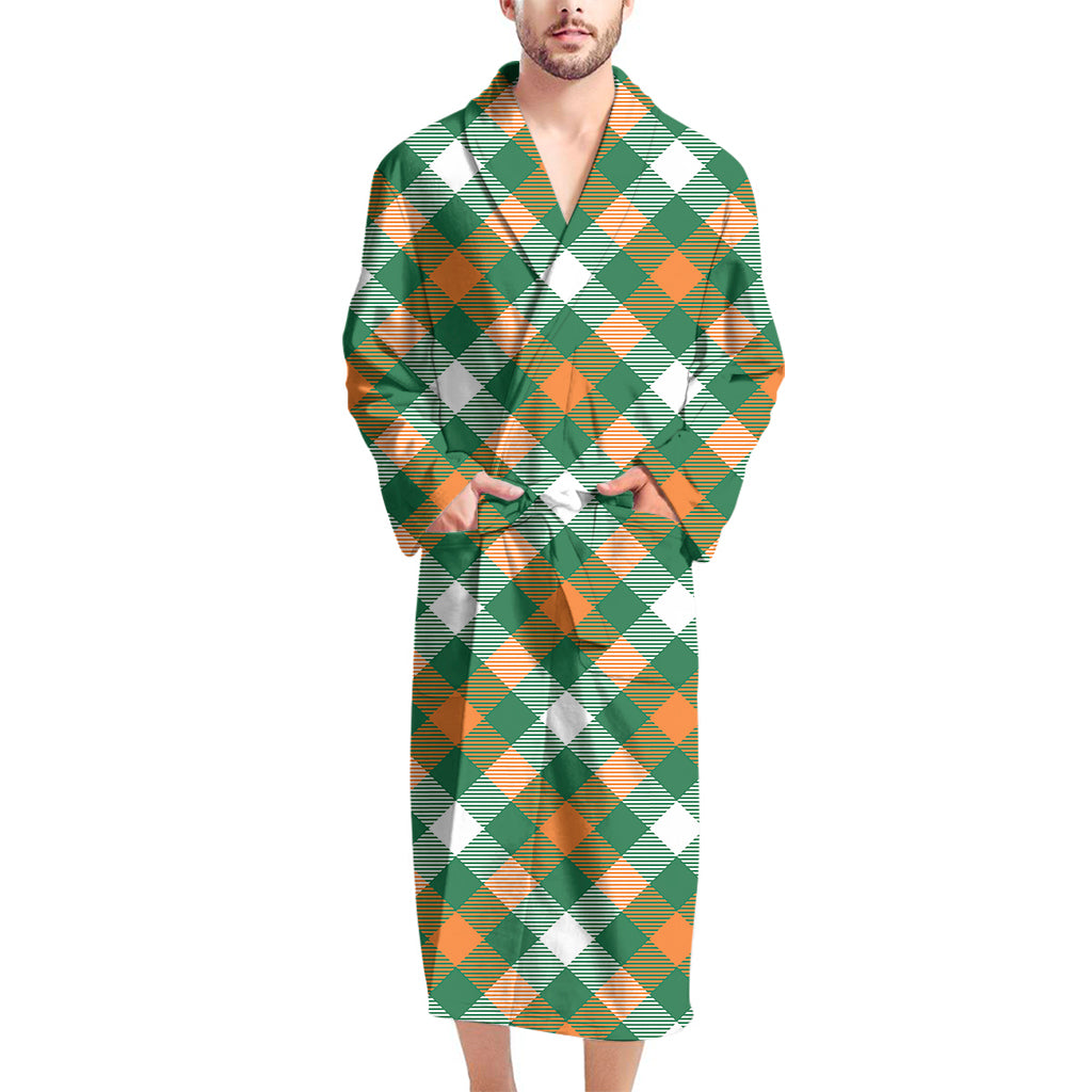 St. Patrick's Day Plaid Pattern Print Men's Bathrobe