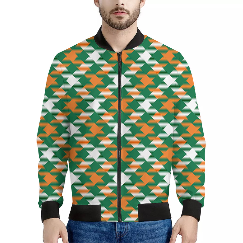 St. Patrick's Day Plaid Pattern Print Men's Bomber Jacket