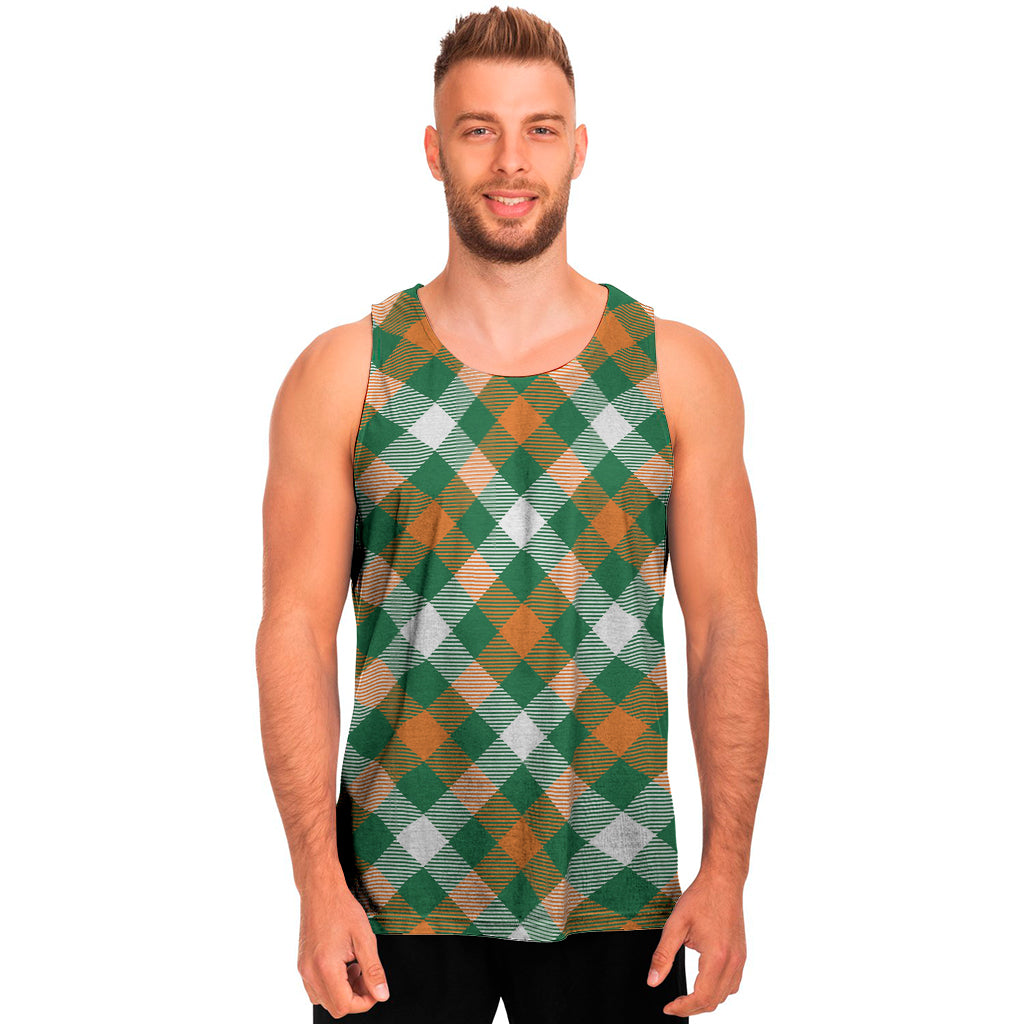 St. Patrick's Day Plaid Pattern Print Men's Tank Top