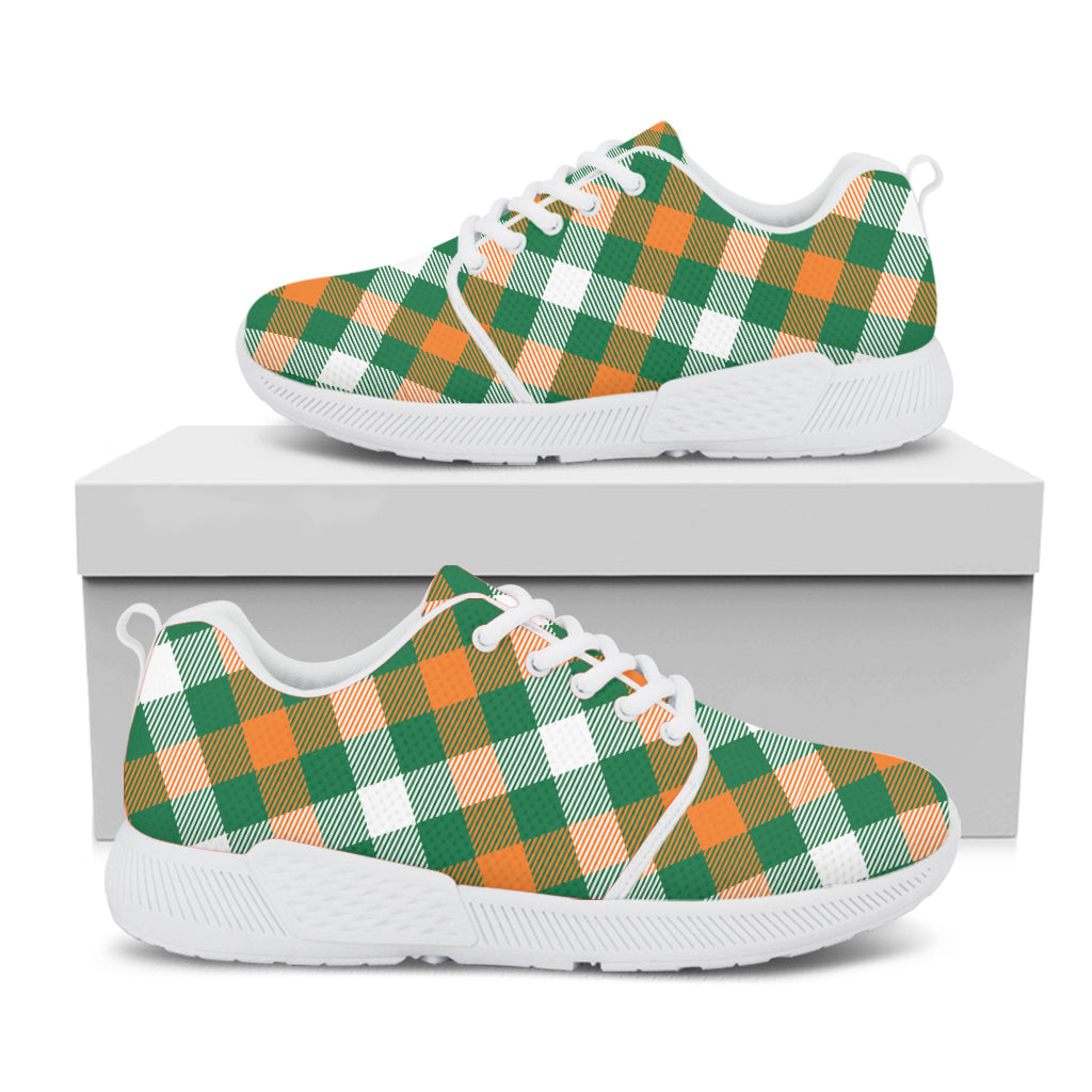 St. Patrick's Day Plaid Pattern Print White Athletic Shoes