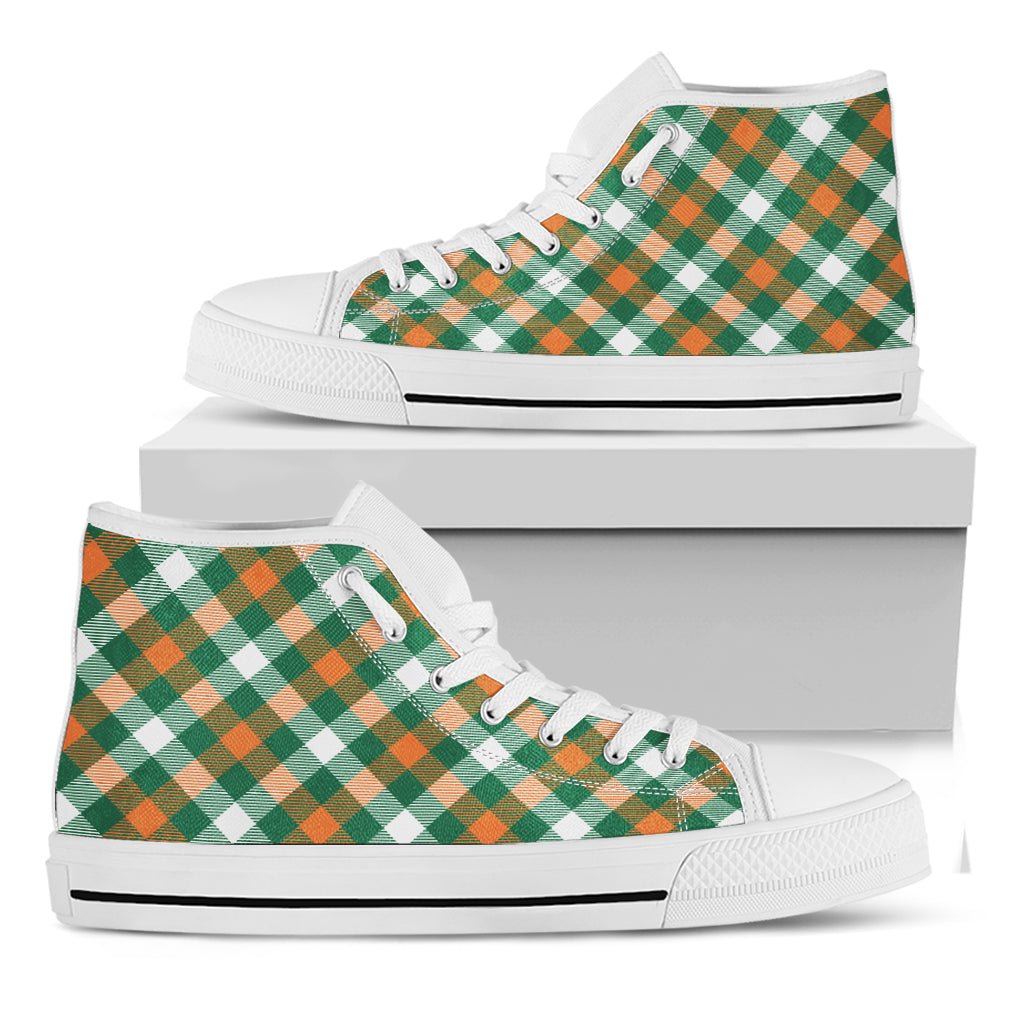 St. Patrick's Day Plaid Pattern Print White High Top Shoes