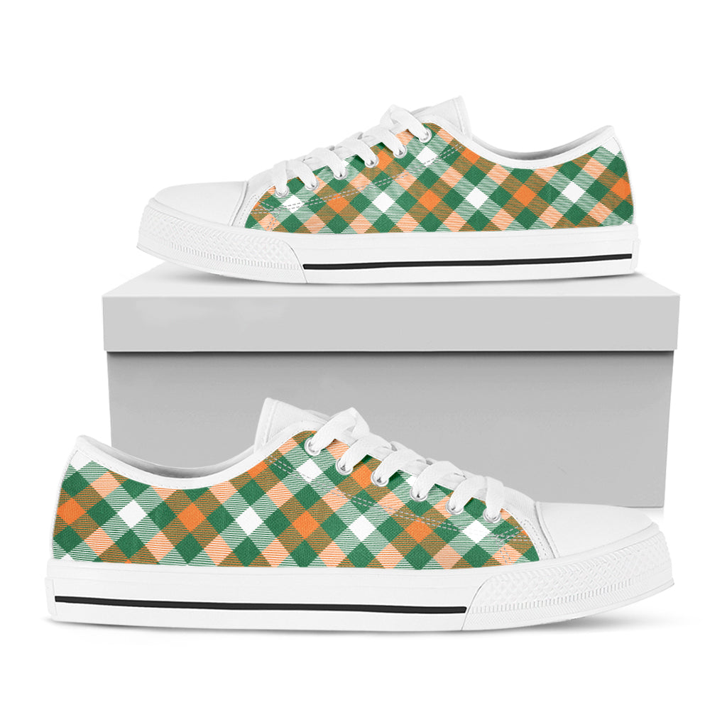 St. Patrick's Day Plaid Pattern Print White Low Top Shoes