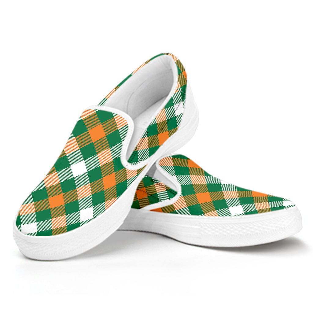 St. Patrick's Day Plaid Pattern Print White Slip On Shoes