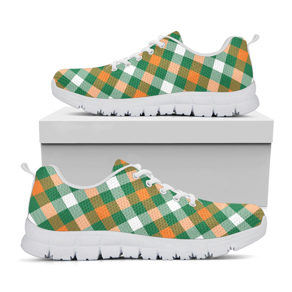 St. Patrick's Day Plaid Pattern Print White Sneakers